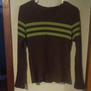 Brown and Green Striped Sweater Cable knit.  Medium